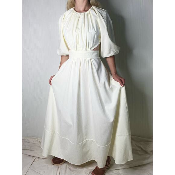 ASOS Cream Puff Sleeve Cut Out Back Maxi Dress NWT US 6 - Picture 1 of 16